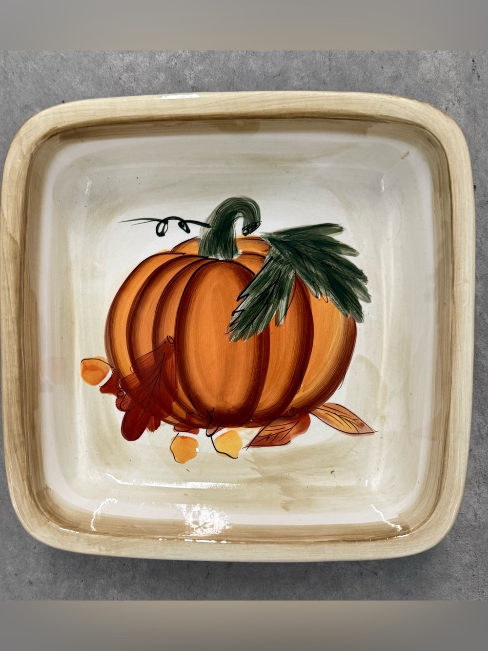 $35 FIRM - Hausenware Sqaure Shaped Ceramic Casserole with Hand Painted Pumpkin